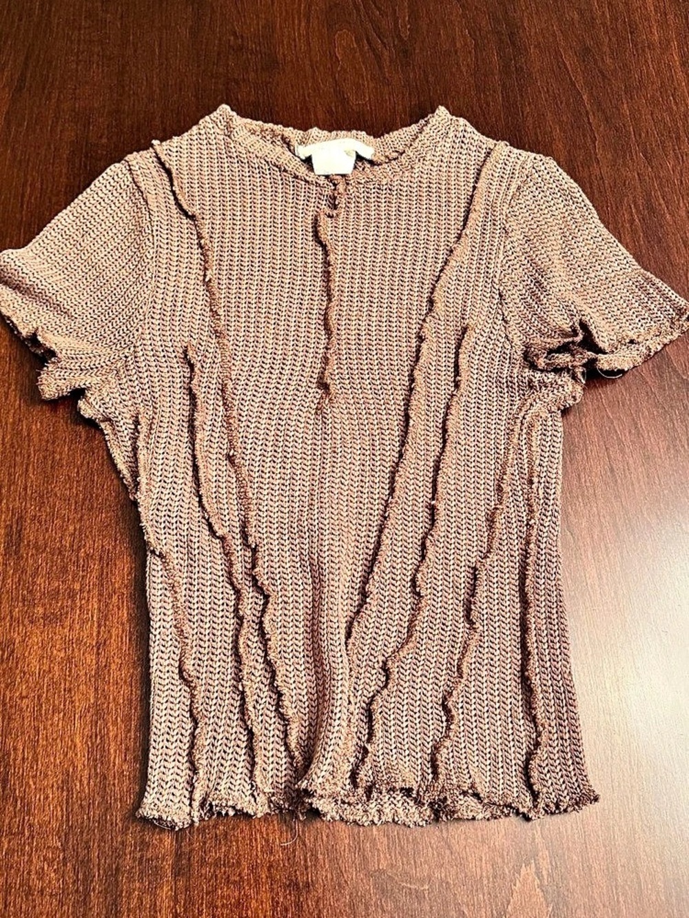 Gilded Intent Short Sleeve Knit Top in Brown Size Small